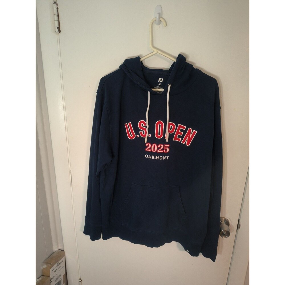 FJ Footjoy 2025 U.S. OPEN Alt Logo Hoodie Mens Size XL Navy Blue Oakmont C.C